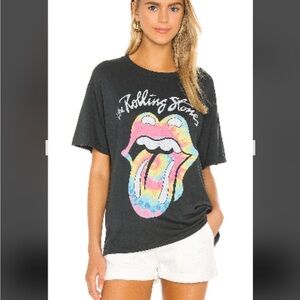 Daydreamer Rolling stone tie dye tongue boyfriend tee in vintage black